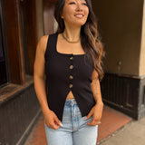 Black Sleeveless Button-Up Sweater Top