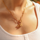 Stainless Steel Paperclip Carabiner Charm Holder Necklace - Gold
