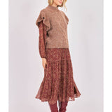 Brown Willow Ruffle Shoulder Sweater