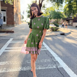 Adeline Border Print Pleated Mini Dress