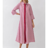 Crimson Stripe Maxi Shirt Dress