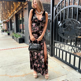 Coraline Velvet Tie Shoulder Maxi Dress - Black Floral