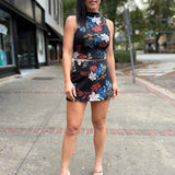 Black Multi Four Seasons Highneck Crop Top