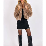 Taupe Ladylike Energy Two Tone Faux Fur Jacket
