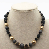 Black Natural Stone and Gold Beaded 16"-18" Necklace