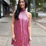 Red Multi Floral Glow High Neck Mini Tent Dress