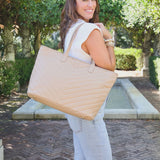 James Tote in Tan V Quilted