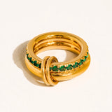 Justine 18K Gold CZ Double Hoop Ring - Green