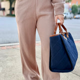 Mocha Latte Vintage Fleece Pant W/ Rib Detail