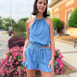 Denim Breeze Ruffle Lounge Shorts