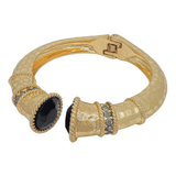 Sloane Worn Gold Hinged Cuff Bracelet with Black Crystal Accents