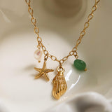 Yellow Gold Bonbon Pearl and Shell Charm Necklace