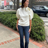 Puff Sleeve Knitted Tie Neck Sweater
