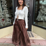 Dark Oak Side Ruffle Pants