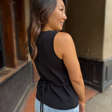 Black Sleeveless Button-Up Sweater Top