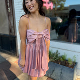 Bow-Kissed Satin Mini Dress