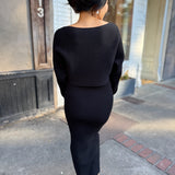 Black Crop Knit Top And Midi Skirt Set