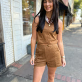Camel Suede High-Waisted Shorts