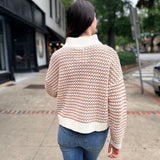 Oatmeal Open Knit Quarter-Zip Pullover Sweater