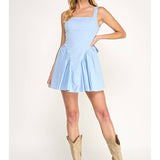 Blue Poplin Back Ribbon Mini Dress