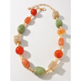 Chunky Mixed Shape Marbled Bead Statement Necklace - Olive Multi