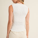 Cozy Luxe Popcorn Knit Rib-Trim Top - White