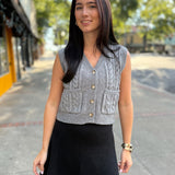 Charcoal Cable Knit Button Down Sweater Vest