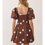 Clover Dot Piped Puff Sleeve Mini Dress