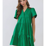 Camille Pleated Ruffle Button-Front Mini Dress