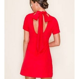 Ruby Bow Back Mock Neck Mini Dress