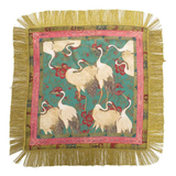 Fringed Crane Print Square Scarf
