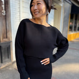 Black Crop Knit Top And Midi Skirt Set