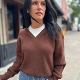 Brown White Embrace Ribbed Knit Sweater