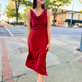 Red Inner Circle Cowl Neck Midi Dress