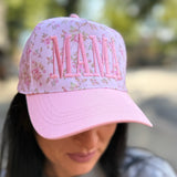 Pink/pink Mama Embroidered Flower Pattern Trucker Hat