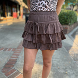 Dark Brown Tiered Ruffle Skort