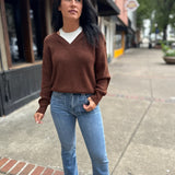 Brown White Embrace Ribbed Knit Sweater
