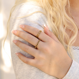 18k Gold Pvd Coated Beaded Stainless Steel Cz Stacking Ring - Black