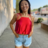Ombre Satin Tie Shoulder Crop Top
