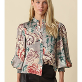 Anna Floral Satin Balloon Sleeve Blouse