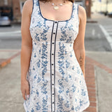 Navy Floral Print Button Front Mini Dress