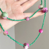 Marbled Bead Seed Chain Necklace
