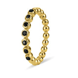 18k Gold Pvd Coated Beaded Stainless Steel Cz Stacking Ring - Black