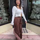 Dark Oak Side Ruffle Pants