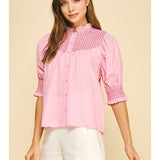 Embroidered Button Down Blouse Top