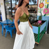 White Smocked Waist Bubble Hem Skirt