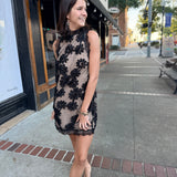 Black Linda Lace Halter Mini Dress