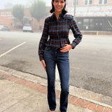 Nila Smocked Plaid Peplum Button-Front Blouse