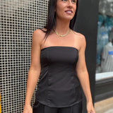 Black Romy Satin Tube Top