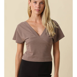 Harper Surplice V-Neck Cropped Top - Dark Mocha